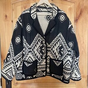 Agapo Tapestry Jacket Vintage Southwestern Oversized Boho Woven Blanket Coat XL